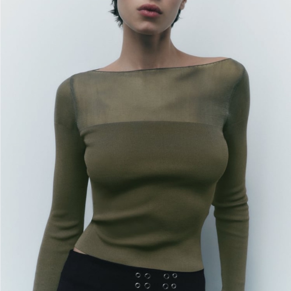 Olive Green Sheer Women's Top